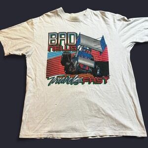 Vintage‎ funny car racing shirt double sided bad news travels fast size XL.